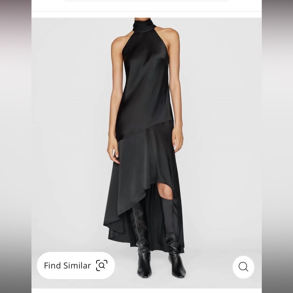 FRAME Draped Neck-Tie-Halter Dress In Noir